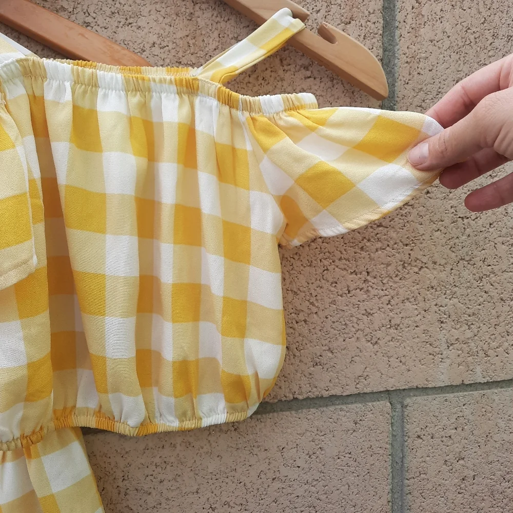 Heart & Arrow Girl's Gingham Crop Top Skirt 2 Piece Outfit Set Size 5 Yellow - Picture 2 of 4
